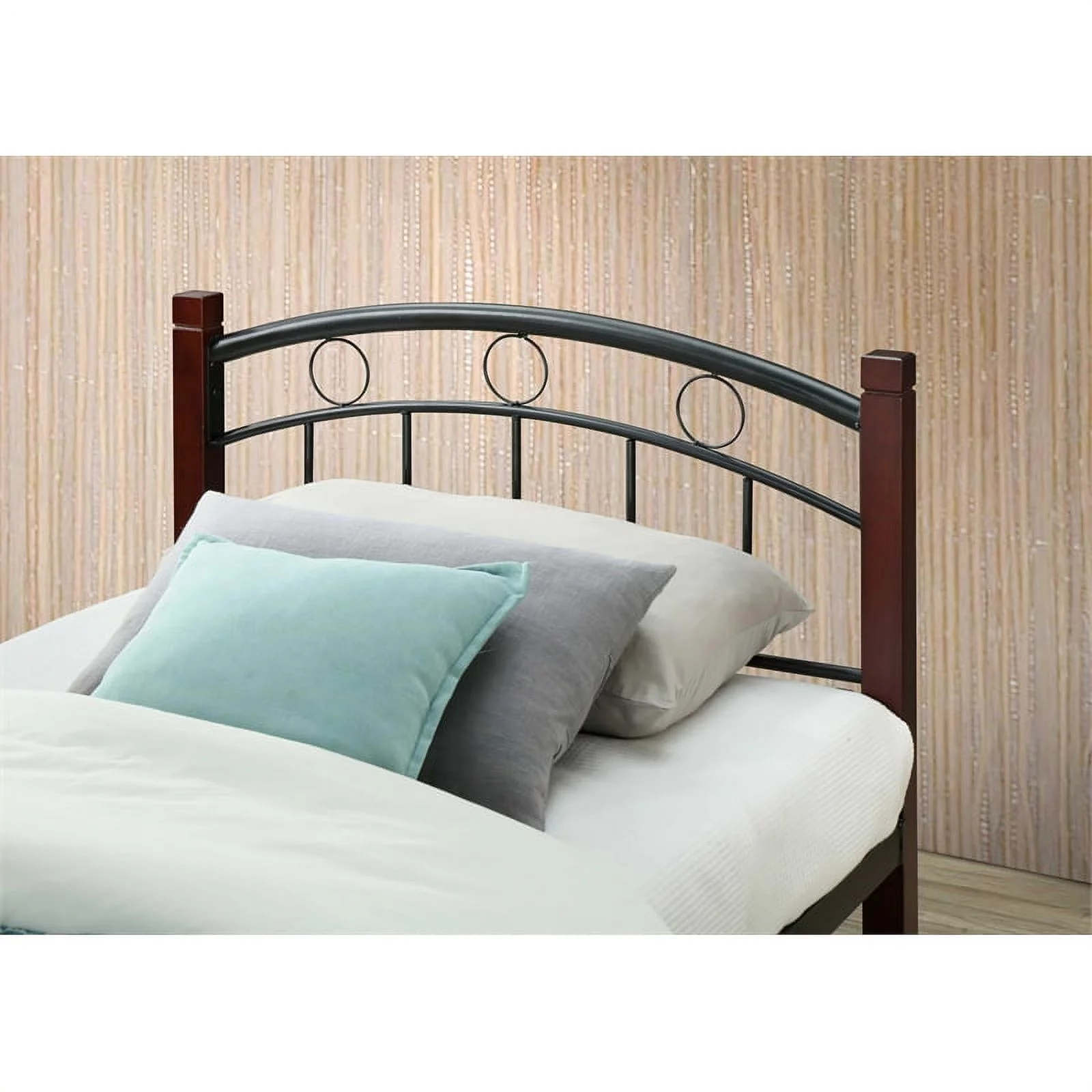 Pemberly Row Twin Metal Bed with Headboard and Footboard in Black and Mahogany