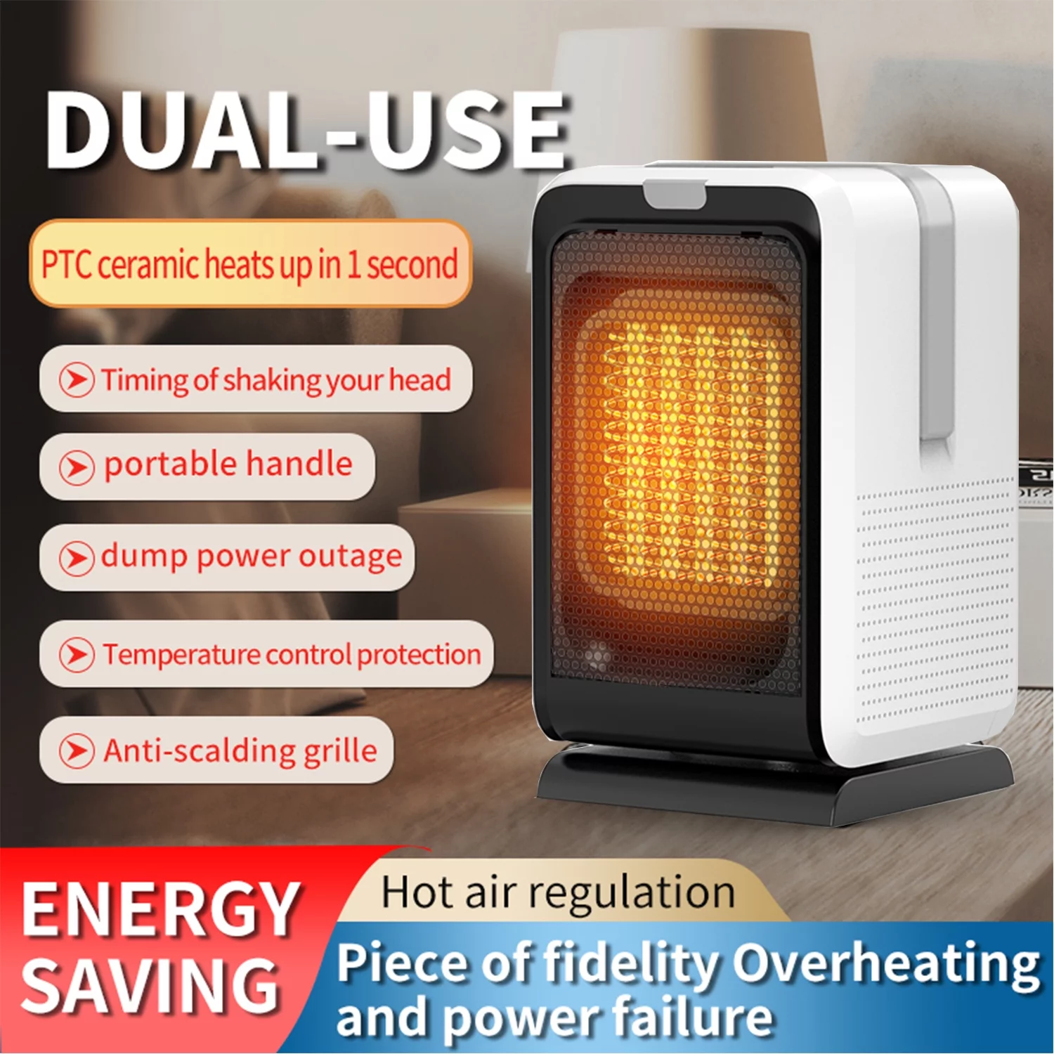 TASHHAR Space Heater Cold and Warm Air Dual-Use with Remote Control and Timer Portable Shaking Head Electric Heaters Home Office 1000W Fast Heating (White)