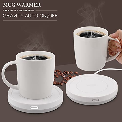 BESTINNKITS Smart Coffee Cup Warmer Set, Auto On/Off Gravity-induction Mug Office Desk Use, Candle Wax Cup Warmer Heating Plate (Up To 131F/55C), 14oz