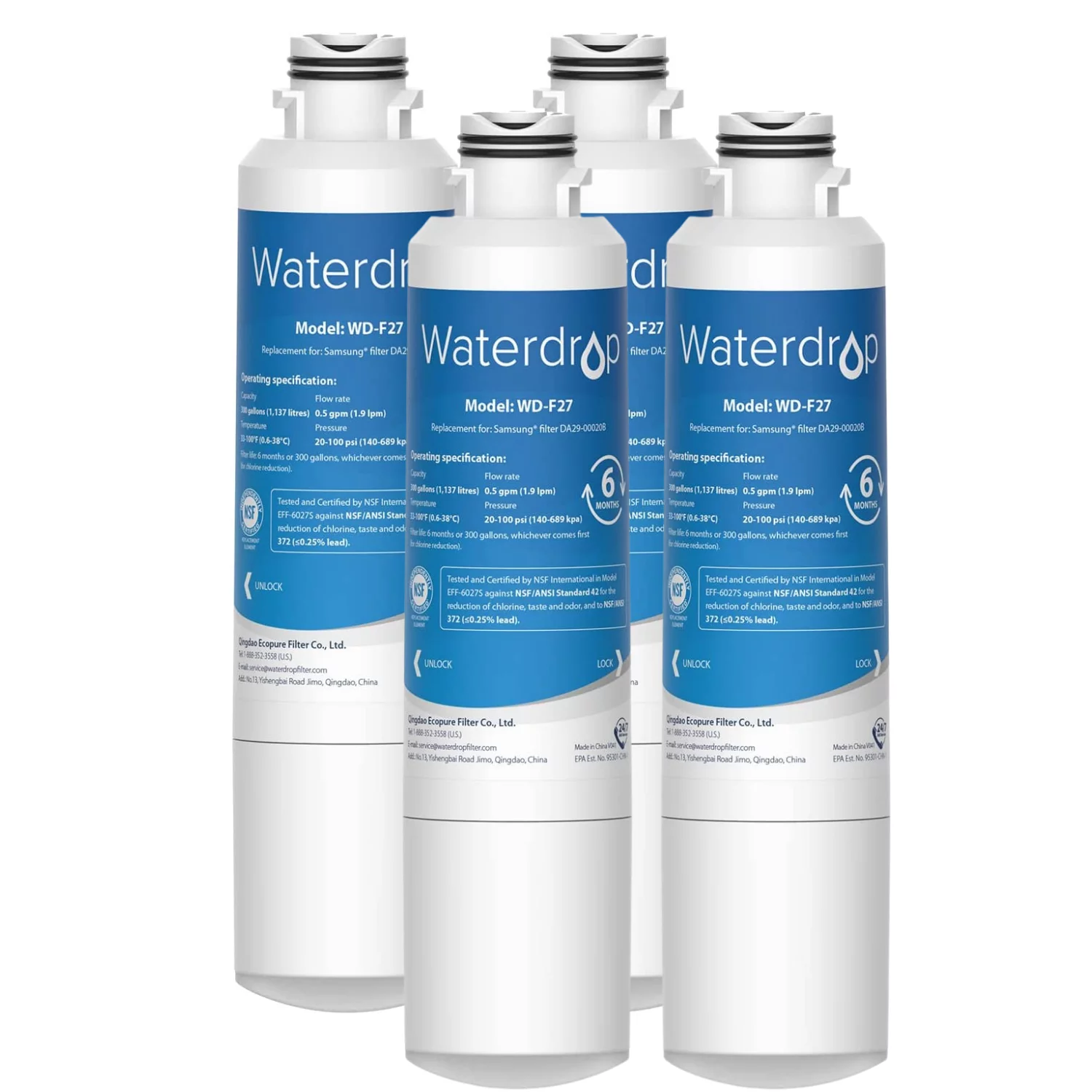 Waterdrop DA29-00020B Refrigerator Water Filter, Replacement for Samsung DA29-00020B, HAF-CIN/EXP (4)