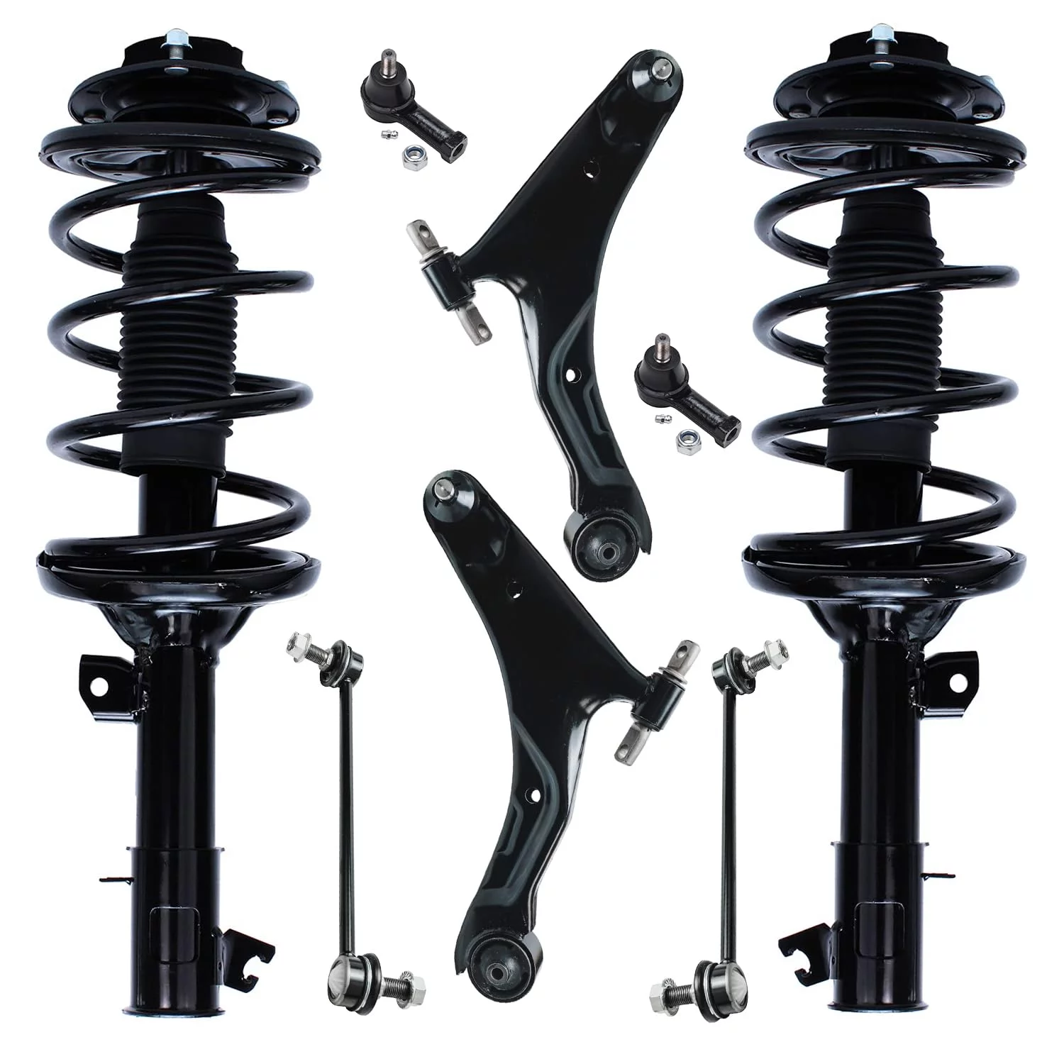Detroit Axle - Front Strut Replacement for 2001-2006 Hyundai Santa Fe, Lower Control Arm, Sway Bar, Outer Tie Rod - 8pc Set