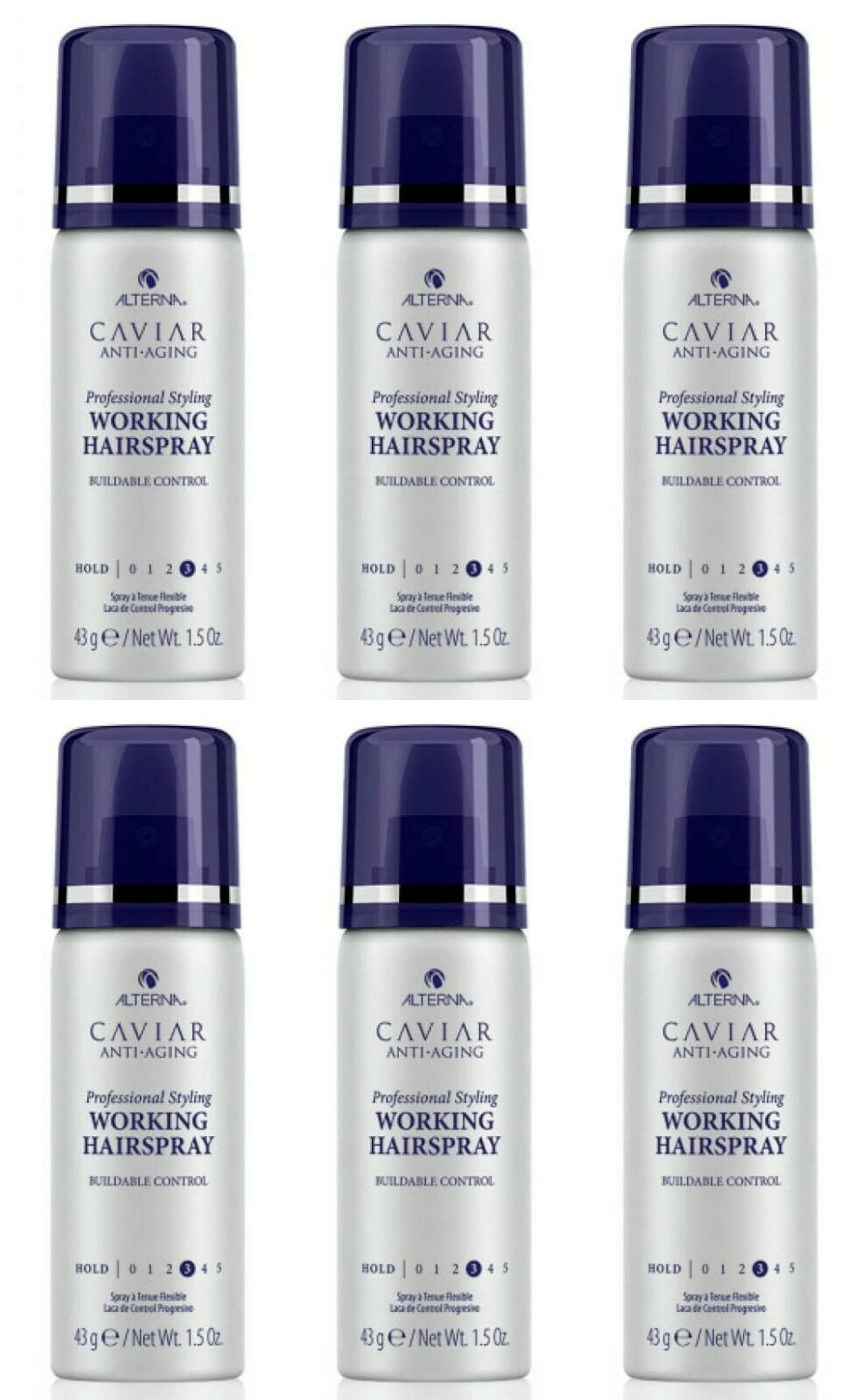 Alterna Caviar Anti-Aging Professional Styling Working Hair Spray Ultra-dry, Brushable Helps Control Frizz & Adds Shine Sulfate Free-Travel Size 1.5 Oz - 6 Pack