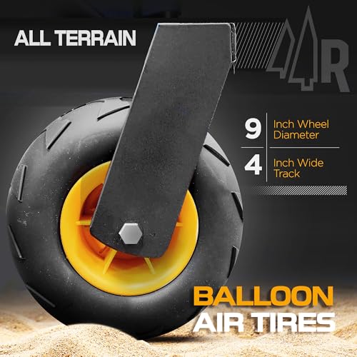 Beach Wagon with Big Wheels for Sand [Large Balloon Air Tires] Folding Utility Cart with Rustproof Heavy-Duty Steel Frame, Black/Yellow (All-Terrain RX800)