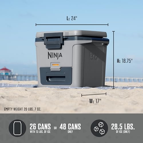 Ninja FB151GY FrostVault 50qt Hard Cooler with Dry Zone, Integrated Fridge-Temp Dry Storage Drawer, Premium Heavy-Duty Insulated Cooler, Keeps Ice for Days, Slate Gray