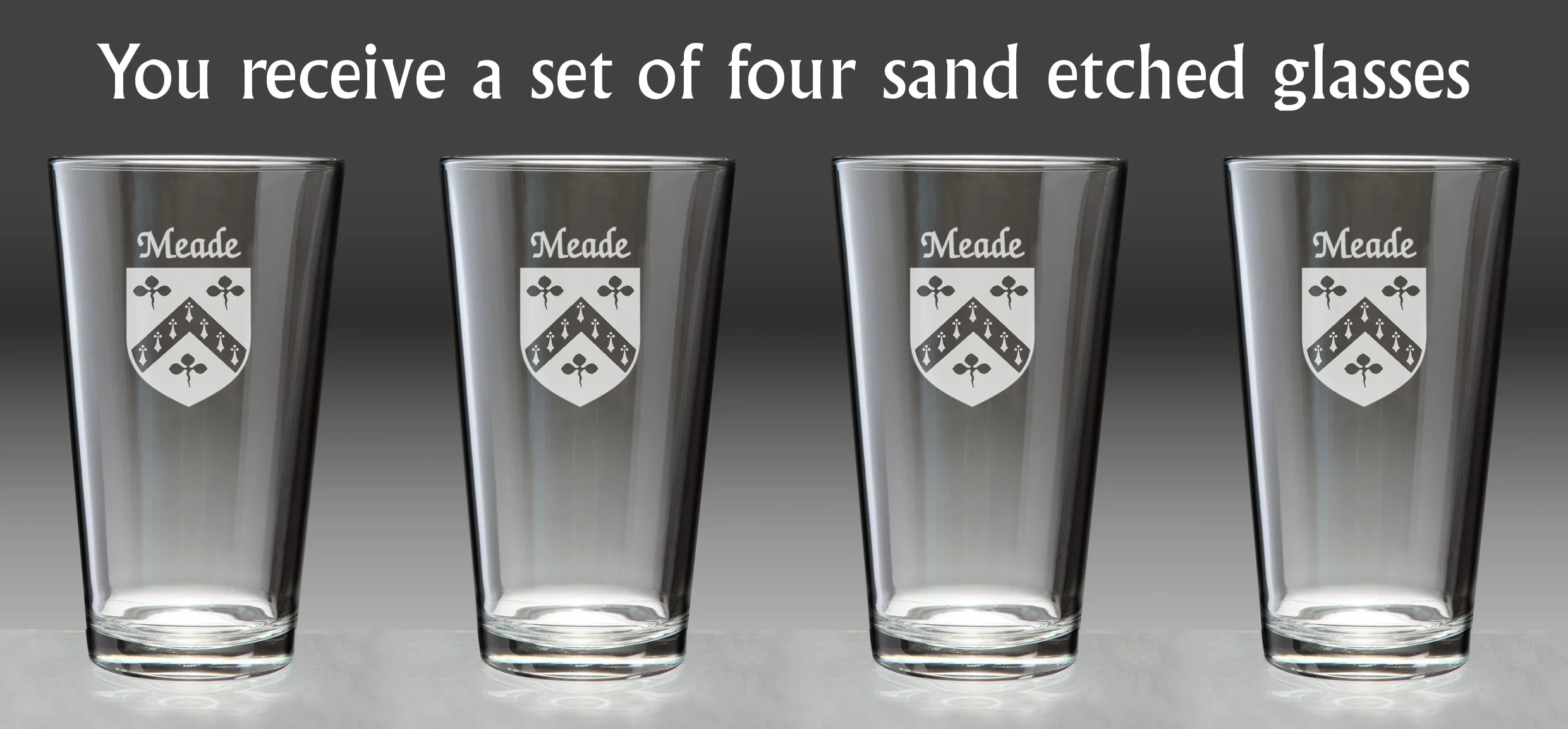 Meade Irish Coat of Arms Pint Glasses - Set of 4 (Sand Etched)