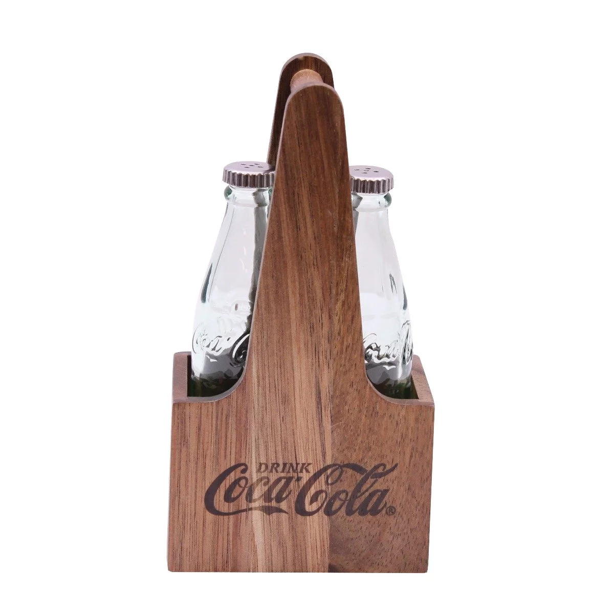 TableCraft 1oz Coca-Cola Salt & Pepper Shakers | Green Tinted Glass with Wooden Crate