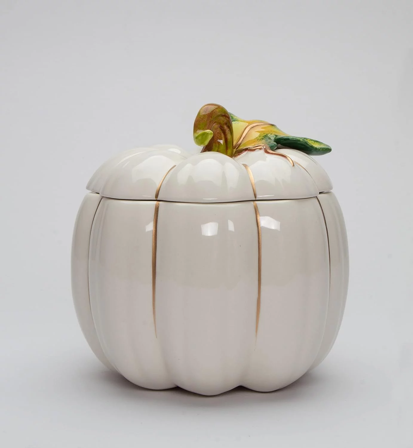 Fine Ceramic Thanksgiving Harvest White Pumpkin Cookie Candy Jar, 6-5/8