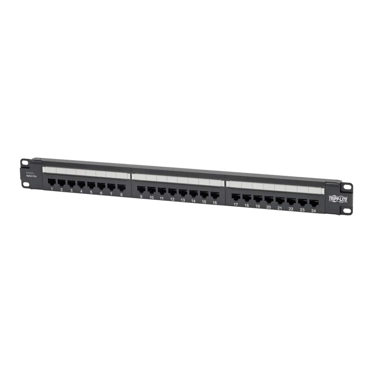 Eaton Tripp Lite Cat6 24-Port PoE+ Patch Panel, RJ45 Ethernet, 1U Rackmount, EIA/TIA 568A/B Wiring Standards for 110 & Krone Terminations, (N252-P24), Black
