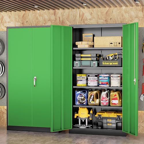 INTERGREAT Metal Storage Cabinets 72” Black Garage Steel Storage Cabinet with Doors and Shelves, Metal Tool Cabinet, Steel File Cabinet for Home Office, Basement, Warehouse, Classroom（Anti Tipping）