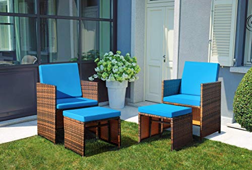 Devoko 9 Pieces Patio Dining Sets Outdoor Space Saving Rattan Chairs with Glass Table Patio Furniture Sets Cushioned Seating and Back Sectional Conversation Set (Beige)
