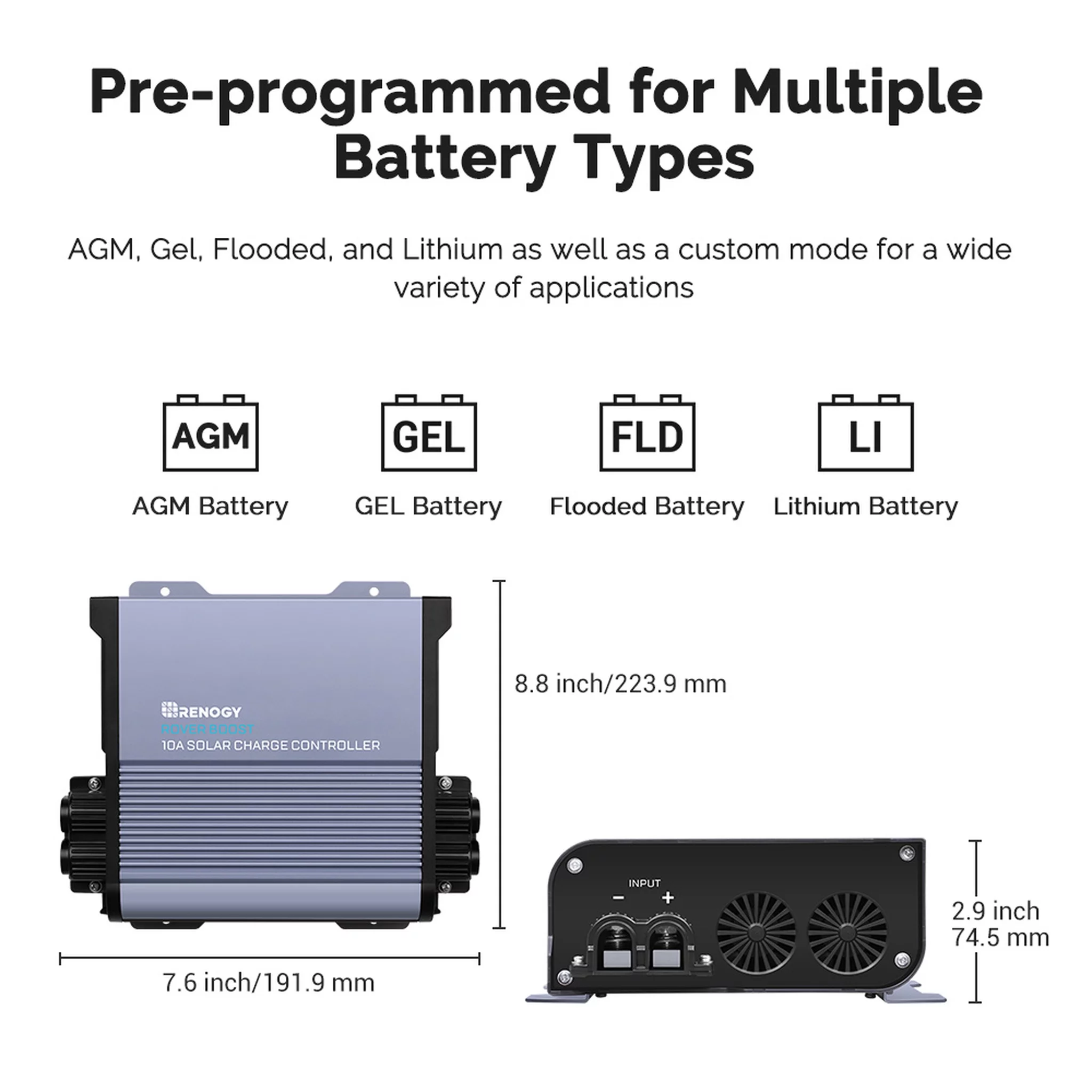 Renogy 36V/48V Rover Boost 10A MPPT Solar Charge Controller, Compatible with AGM, Gel, Flooded, and Lithium Batteries