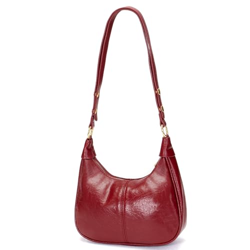 Shoulder Bags for Women Small Hobo Bags Crescent Shaped Cute Retro Tote Handbag Mini Clutch Purse with Zipper Closure