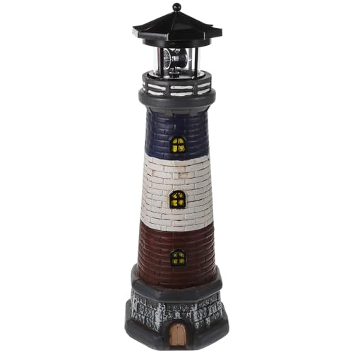 Yardwe Garden Lights Solar Powered Lighthouse Decor, Outdoor Waterproof Resin Light House for Yard Lawn Patio with Rotating Beacon (Black)
