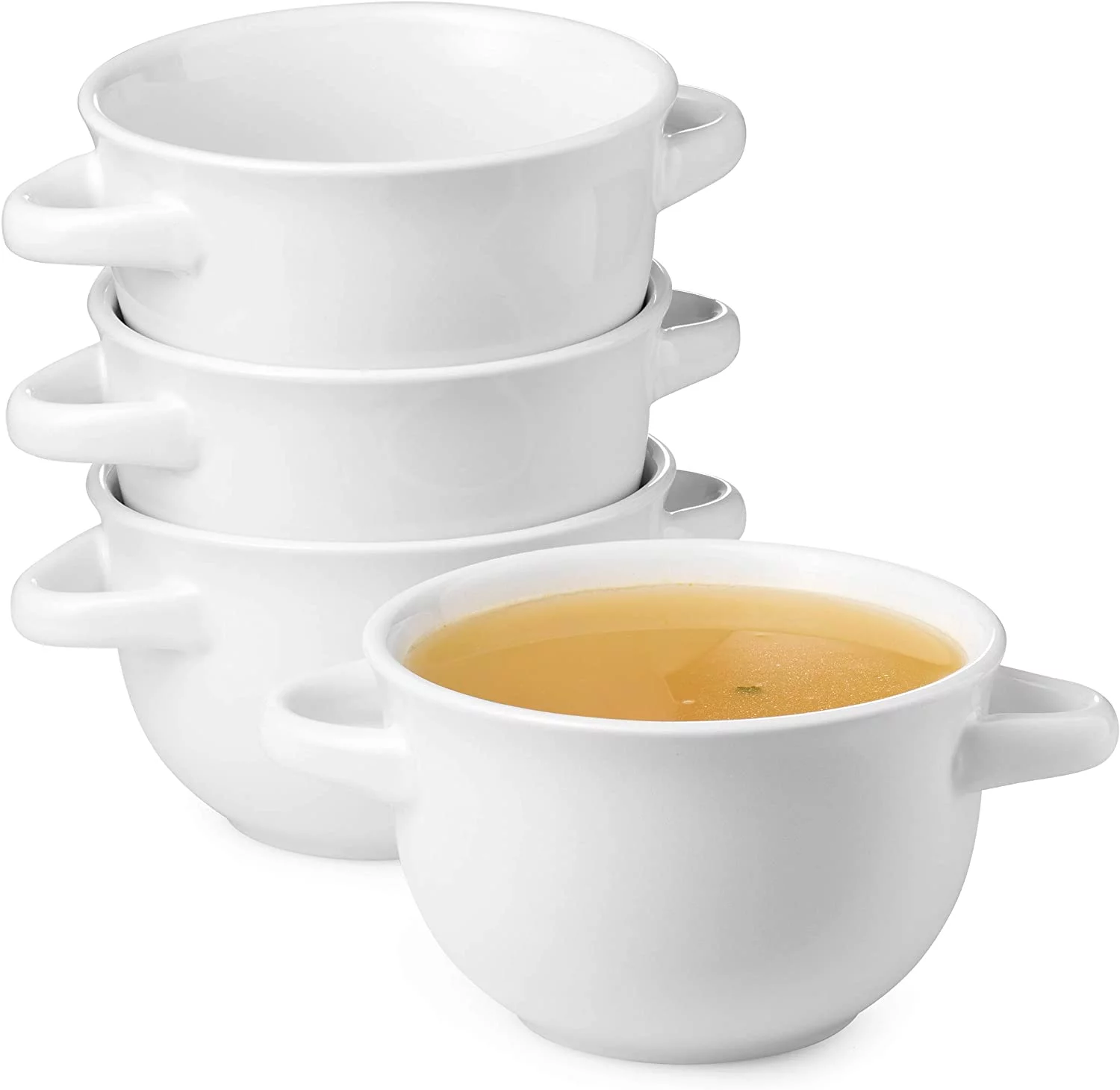 Kook Soup Bowls Crocks with Handles, 18 oz, Set of 4, White