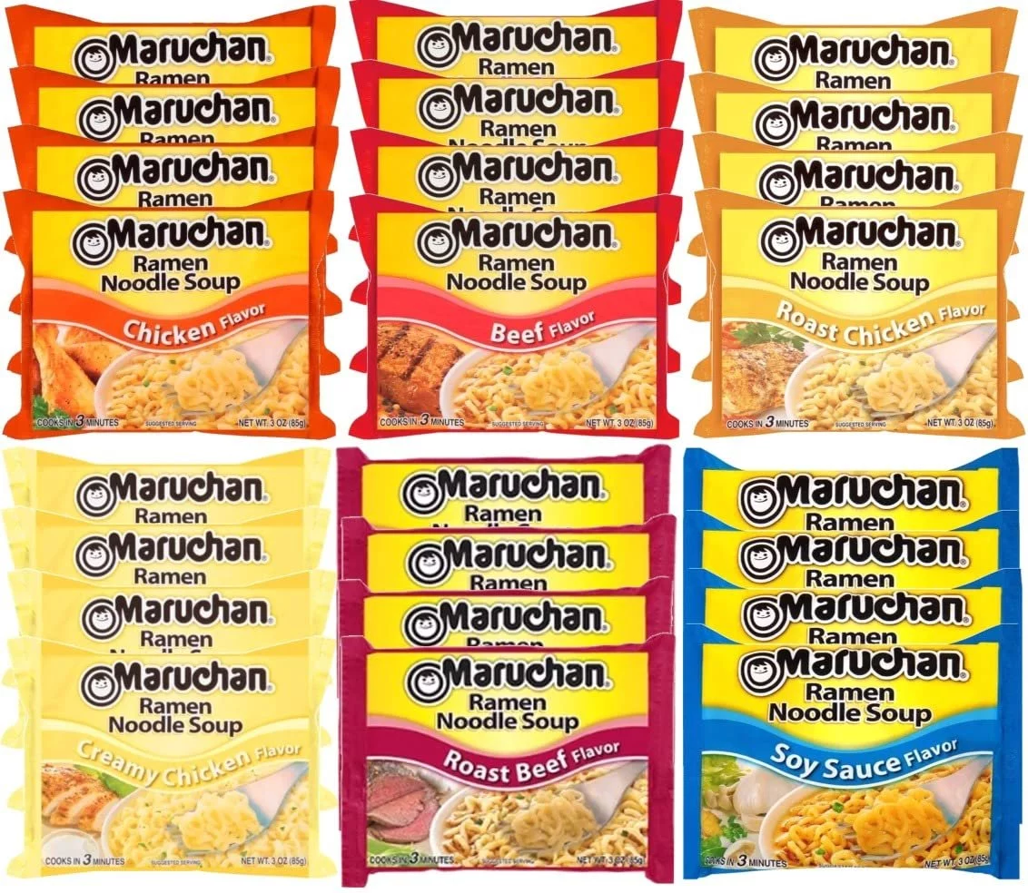Maruchan Ramen Instant Noodle Soup Variety Mix 24 Packs, 6 Flavors - 4 Oriental, 4 Chicken, 4 Roast Chicken, 4 Beef, 4 Creamy Chicken, 4 Rost Beef Lunch / Dinner Variety