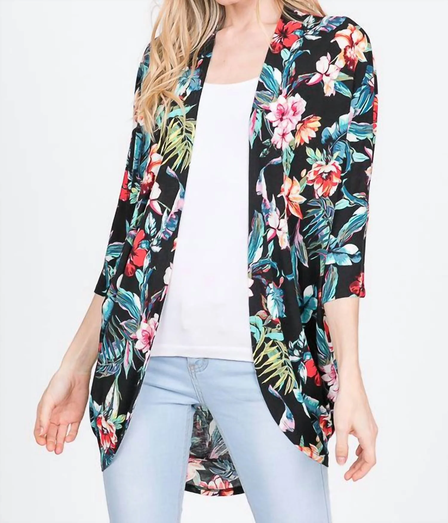 lime + chili Tropical Plants Floral Bulgari Cardigan
