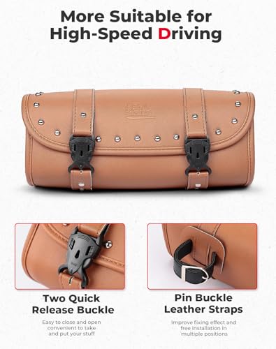 KEMIMOTO Motorcycle Tool Fork Bag PU Leather Universal Saddlebag for Front Fork Handlebar Sissybar Storage Pouch Motorcycle Roll Bag