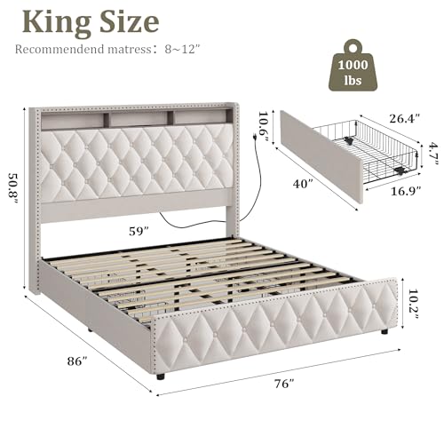 GarveeHome Queen Bed Frame with 50.8