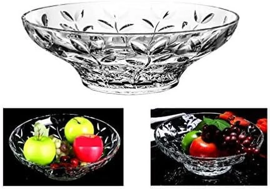 Crystal Round Bowl With Beautiful Leaf Design, Serving Bowl, Centerpiece For Home,Office,Wedding Decor, Fruit, Snack, Dessert, Server