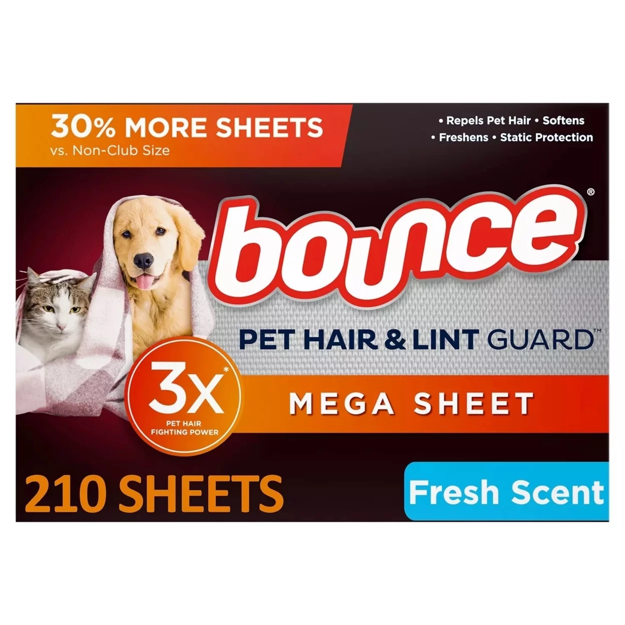 Bounce Pet Hair and Lint Guard Mega Dryer Sheets Fresh Scent (210 Sheets)