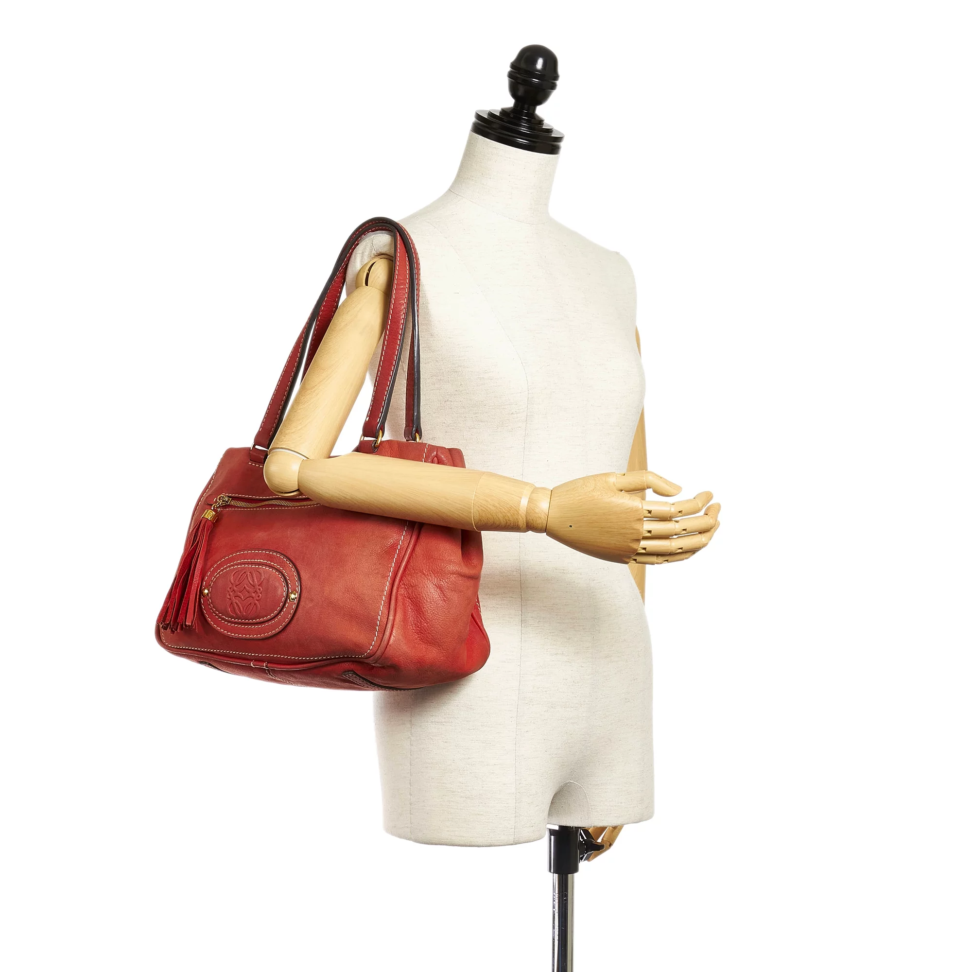 Pre-Owned Authenticated Loewe Anagram Shoulder Bag Calf Leather Red Women (Good)