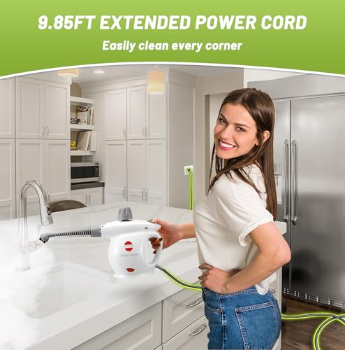 Handheld Steam Cleaner, Pressurized Multi-Surface Steam Shot with 13 Accessories, Safety Lock, Steamer for Cleaning Floor, Upholstery, Grout, Windows, Couch and Car, Grey