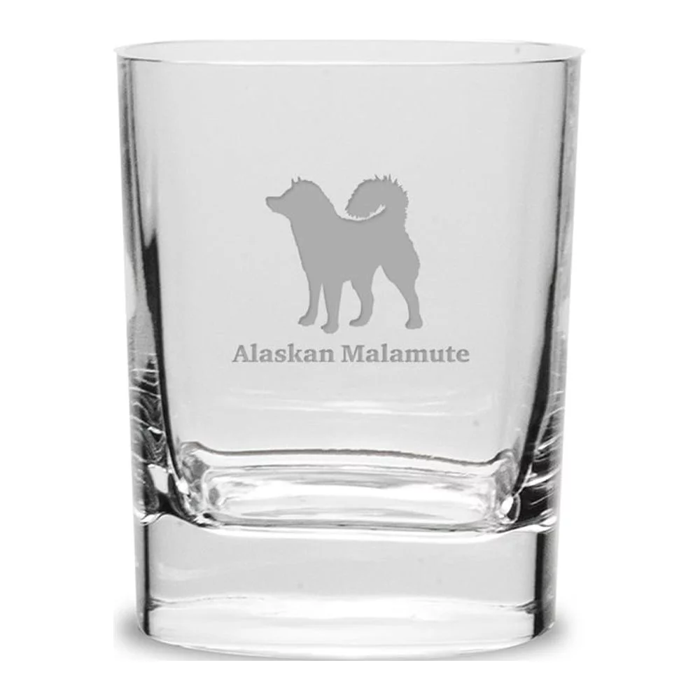 Alaskan Malamute Luigi Bormioli 11.75 oz Square Round Double Old Fashion Glass