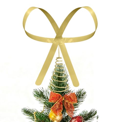 Large Brass Bow Tree Topper，Gold Bows Decoration for Christmas Tree Topper，Xmas Tree Topper Decoration for Indoor Outdoor Home Room Party（10.6 X 13 inch）