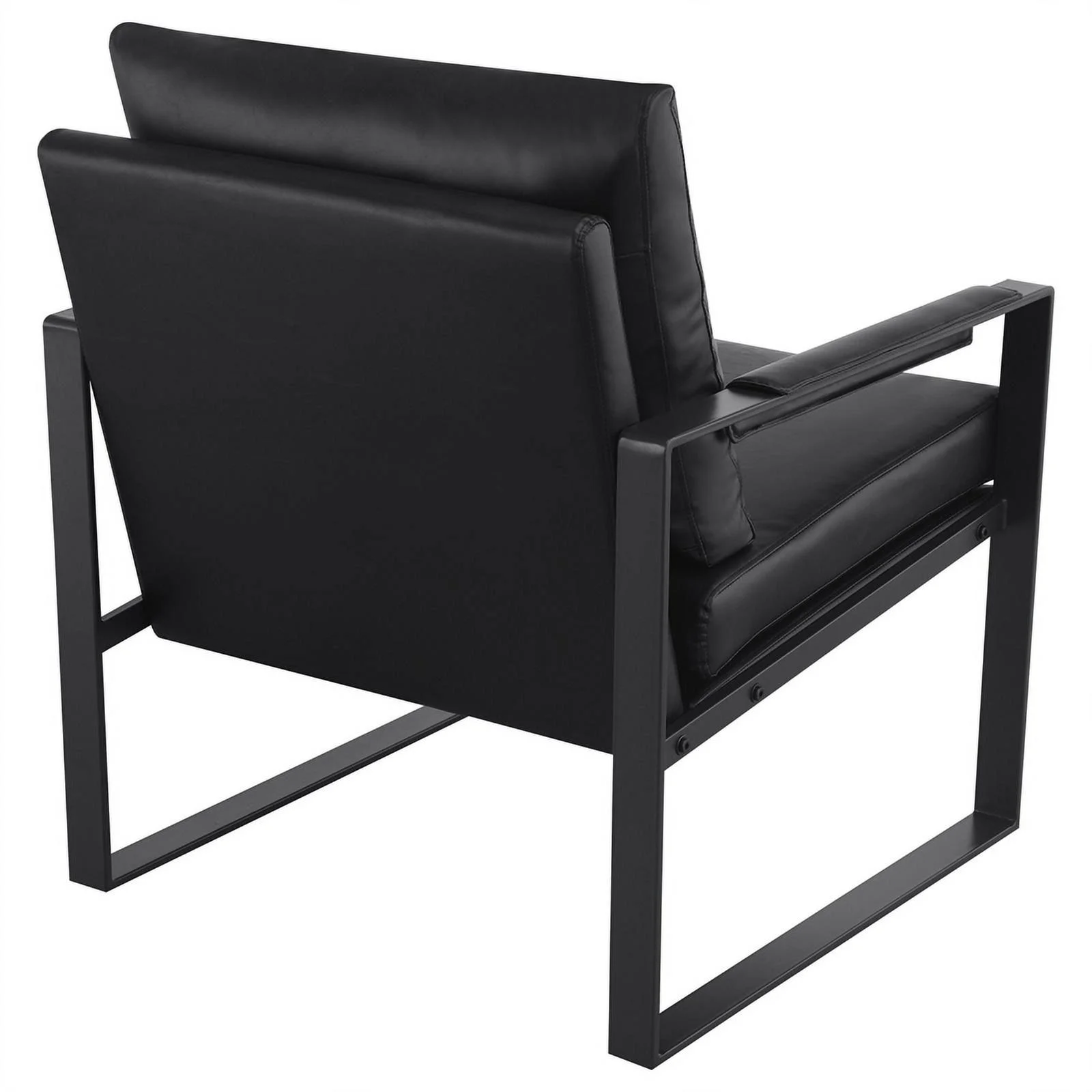 Pemberly Row Upholstered Faux Leather Accent Chair with Track Arms in Black