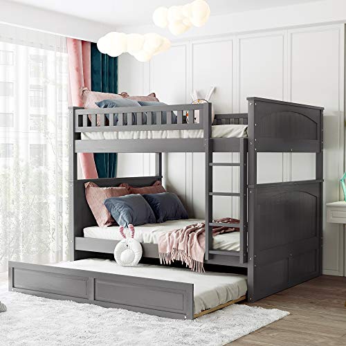 Ball & Cast Twin-Over-Twin Bunk Bed with Twin-Size Trundle and 3 Storage Stairs,Wood Bunkbed w/Full-Length Guardrails,Slat Support,Bedframe Furniture for Student Dorms,White