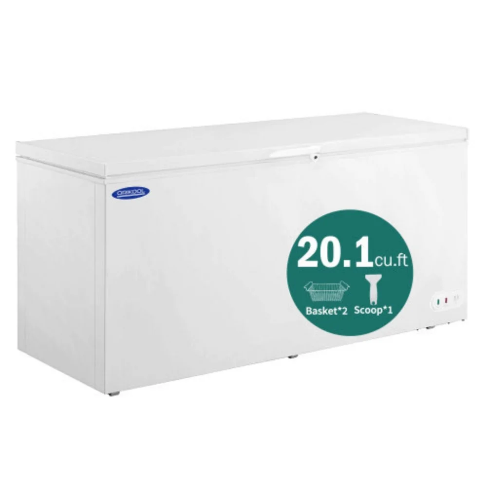 ORIKOOL Chest Freezer 20.1 Cu.ft Solid Top Commercial Deep Chest Freezers with Lockable Stay-Open Lid Painted for Back-of-House Bulk Storage  White + Steel