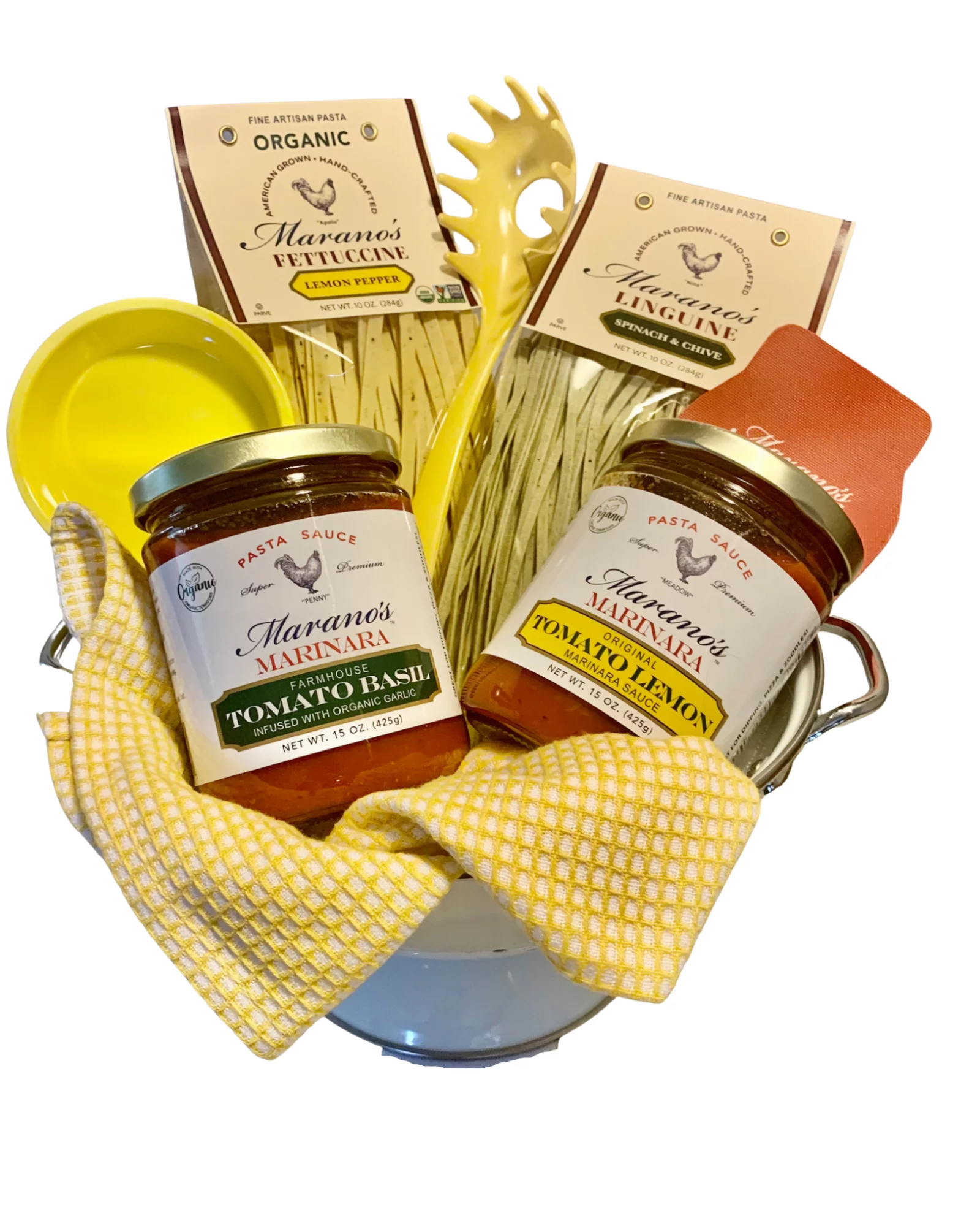 TONIGHT WE PASTA! Signature Gourmet 'Yellow' Gift Basket from Marano Foods, Premium Marinara Sauces, Artisan Pastas, Chef’s Quality Kitchen Favorites — Send an unforgettable Gift to Food Lovers