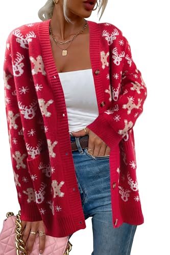 Ugly Christmas Sweater for Women Christmas Cardigans Funny Xmas Open Front Button Down Knit Coat Outwear