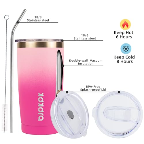 BJPKPK Insulated Tumbler 20 oz Stainless Steel Coffee Travel Thermal Cup With lids And Straws,Light Pink