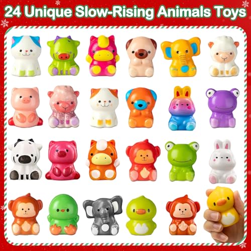 24 Days 2025 Christmas Advent Calendar with 24 Slow Rising Toys,Squishy Stress Relief Toys for Kids or Teens,Christmas Countdown Party Favors & Gifts