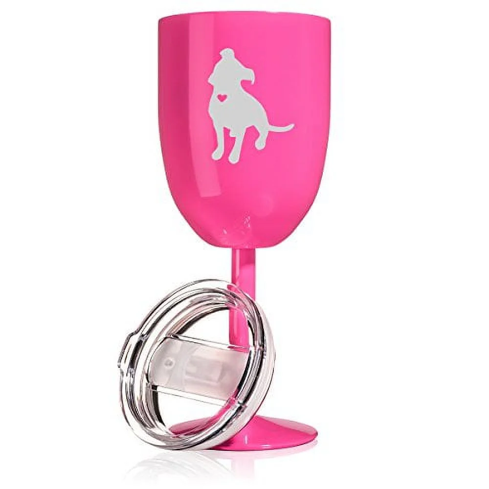 14 oz Double Wall Vacuum Insulated Stainless Steel Wine Tumbler Glass with Lid Cute Pitbull with Heart (Hot Pink)