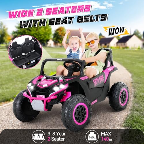 2 Seater Kids Ride on Car, Electric 4WD Off-Road UTV Truck, 7Ah Large Battery Kids Electric Car with Remote Control, Safety Belt, Horn, Music, and Lights for Aged 3-8 Years Blue