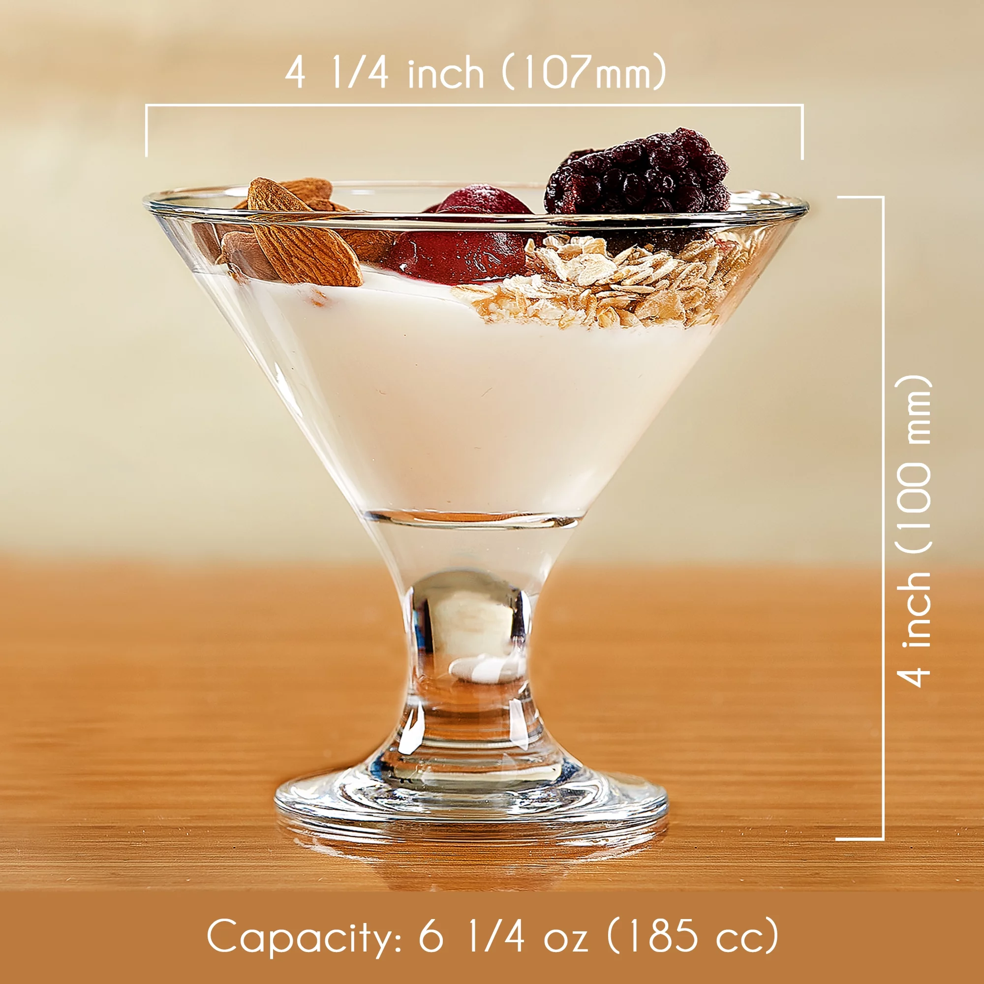 Crystalia Home Small Clear Glass Bowl Set, Dessert, Pudding, Ice Cream, Fruit Serving Cups, Set of 4, 6.25 oz