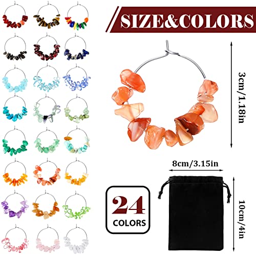 Leinuosen 24 Pcs Wine Glass Charms Party Gemstone Beads Charm Markers Drink Markers Tags Wine Tasting Party Favors Decorations for Stem Glasses Christmas Valentines Wedding Birthday