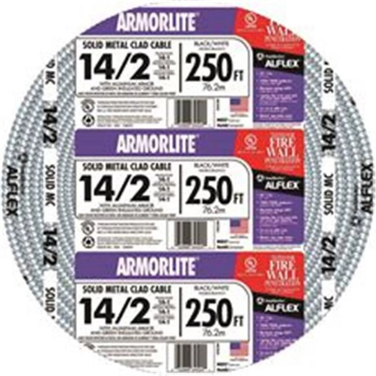 Southwire 3571564 Armorlite TypeMetal Conduit Aluminum Armored Cable, 7, 600 V - 250 ft. Coil