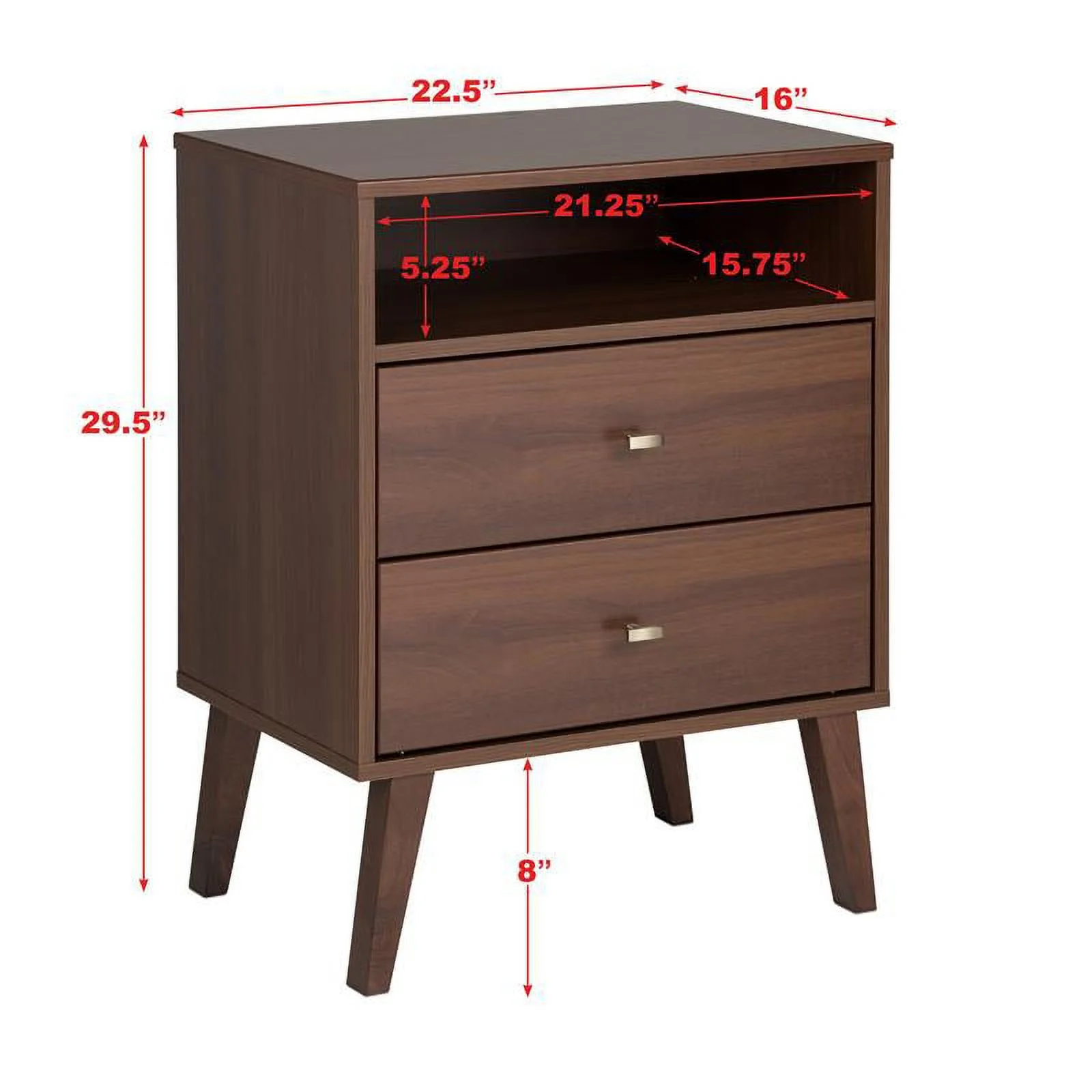 Home Square 2 Piece Wood Tall Nightstand Set with 2 Drawer in Cherry