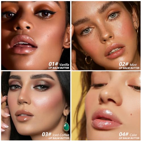 4 PCS Summer Special Lip Butter Balm – Ultra-Hydrating Lip Care with Shea Butter & Olive Oil, Soothes Dry Lips with Natural Tint & Gloss Effect, Lip Plumper Moisture & Light Lip Stain Finish