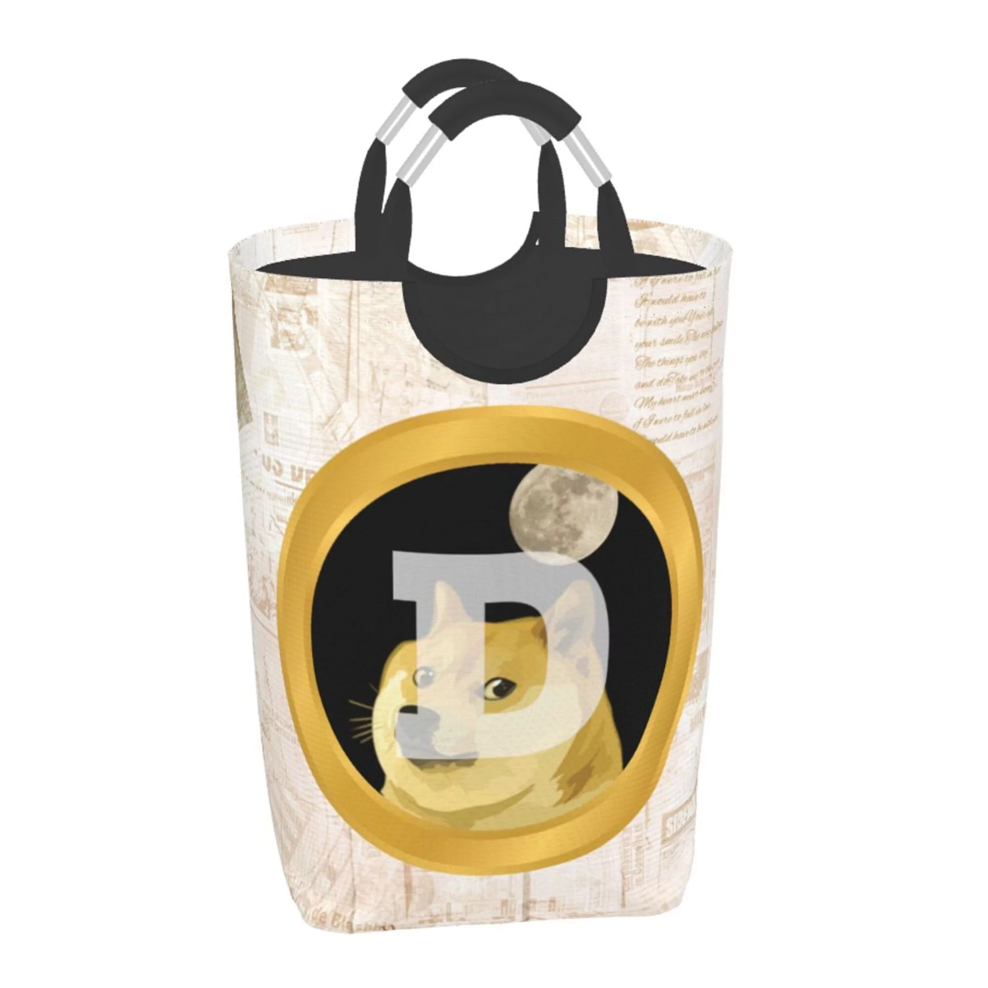 TEQUAN 50L Large Rectangular Laundry Hamper with Aluminum Handles, Cryptocurrency Doge Coin Prints Waterproof Foldable Dirty Clothes Basket