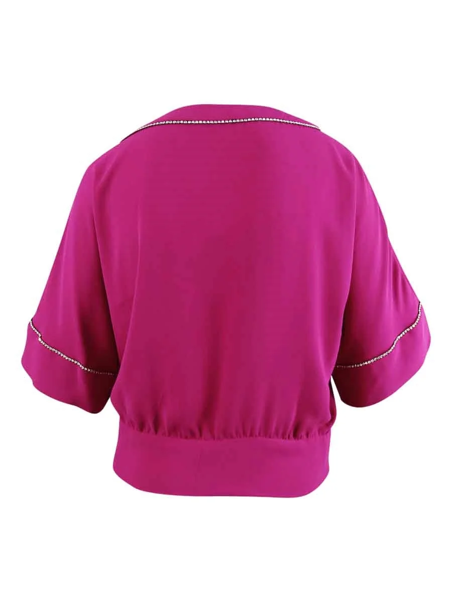 Trina Turk Women's Mai Rhinestone-Trim Tie-Hem Top (L, Fuschia)