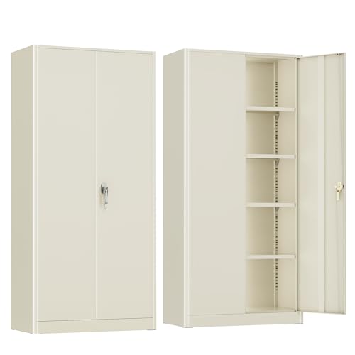 Crownland 72” Metal Storage Cabinet, Lockable Garage Storage Cabinets, High Office Cabinet with Adjustable Shelves for Garage, Home Office, Classroom, Pantry(Classic Black-Narrow Size)