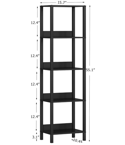 5-Tier Bookshelf with Anti-Fall Baffle, Tall Bookcase for Books, Garage Kit, CDs, Movies, Industrial Standing Bookshelves Storage Organizer for Bedroom Office Living Room USSJ001H