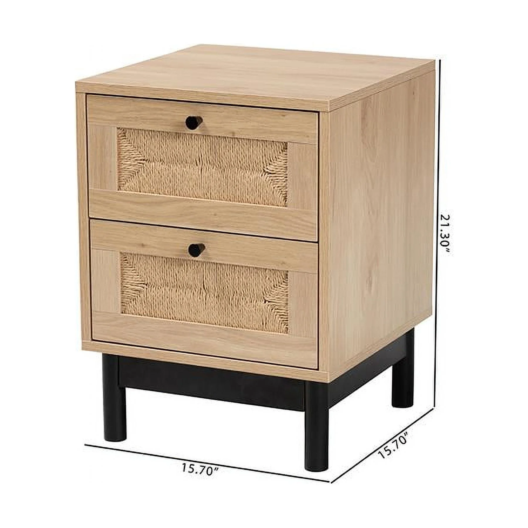 Baxton Studio Cherelle Mid-Century Modern Wood 2-Drawer Square End Table, 21-5/16
