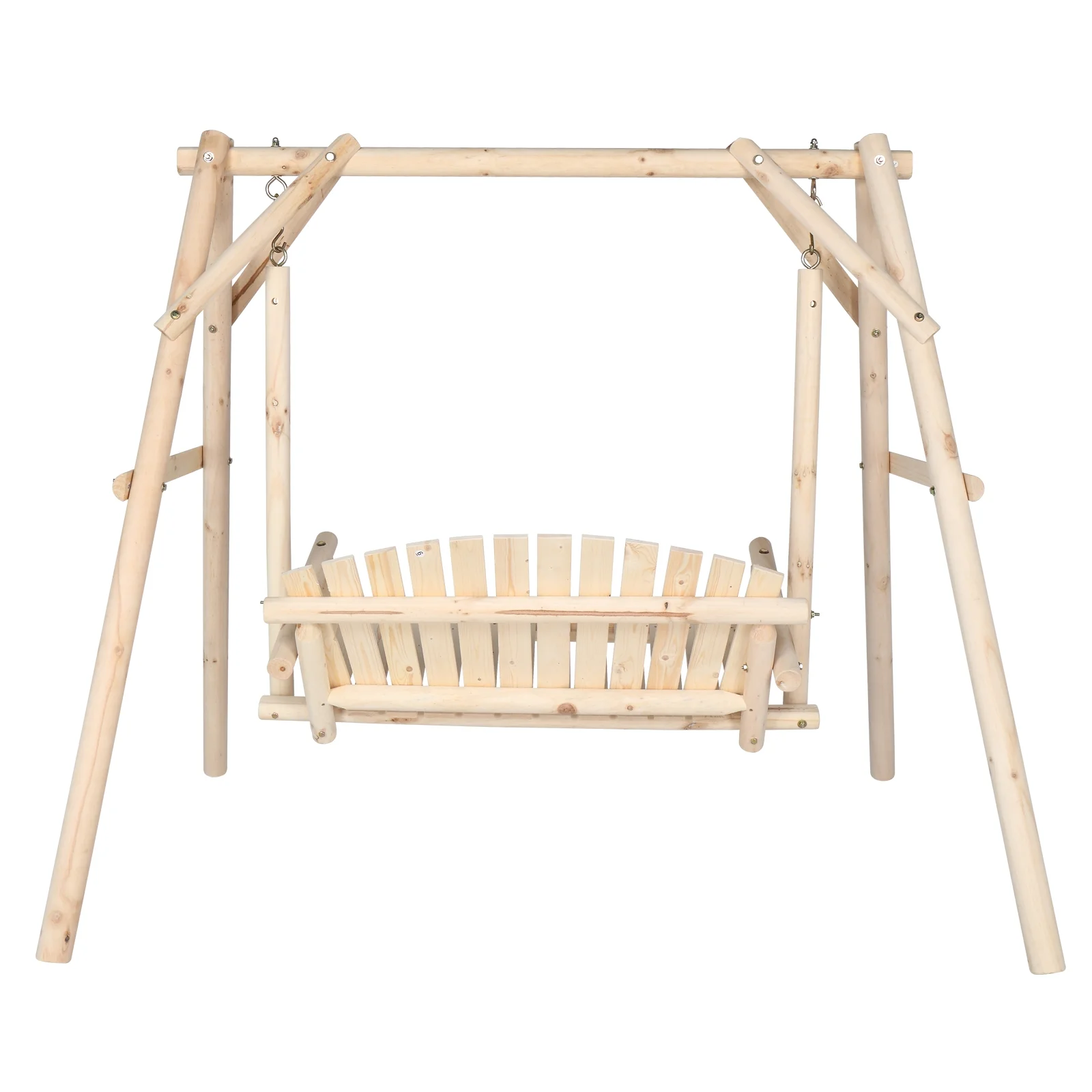 BMTBUY 6.5ft Hardwood Patio Garden Outdoor Porch Swing with Stand, Rustic Loveseat Swing Chair for 2 Person, Natural