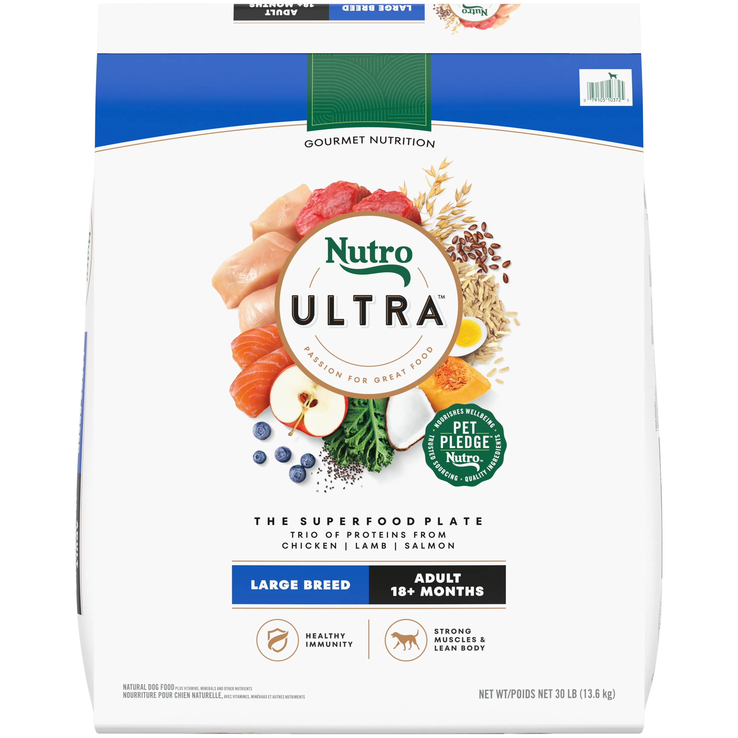 Nutro Ultra Adult Large Breed Dry Dog Food, Chicken, Lamb And Salmon Protein Trio, 30 Lb. Bag