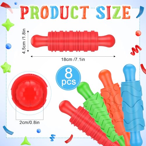 Aoriher 8 Pcs Play Dough Rollers for Kids Textured Rollers with Plastic Handles Play Dough Accessories Pattern Rolling Pins for DIY Art Signs Posters Craft Creations
